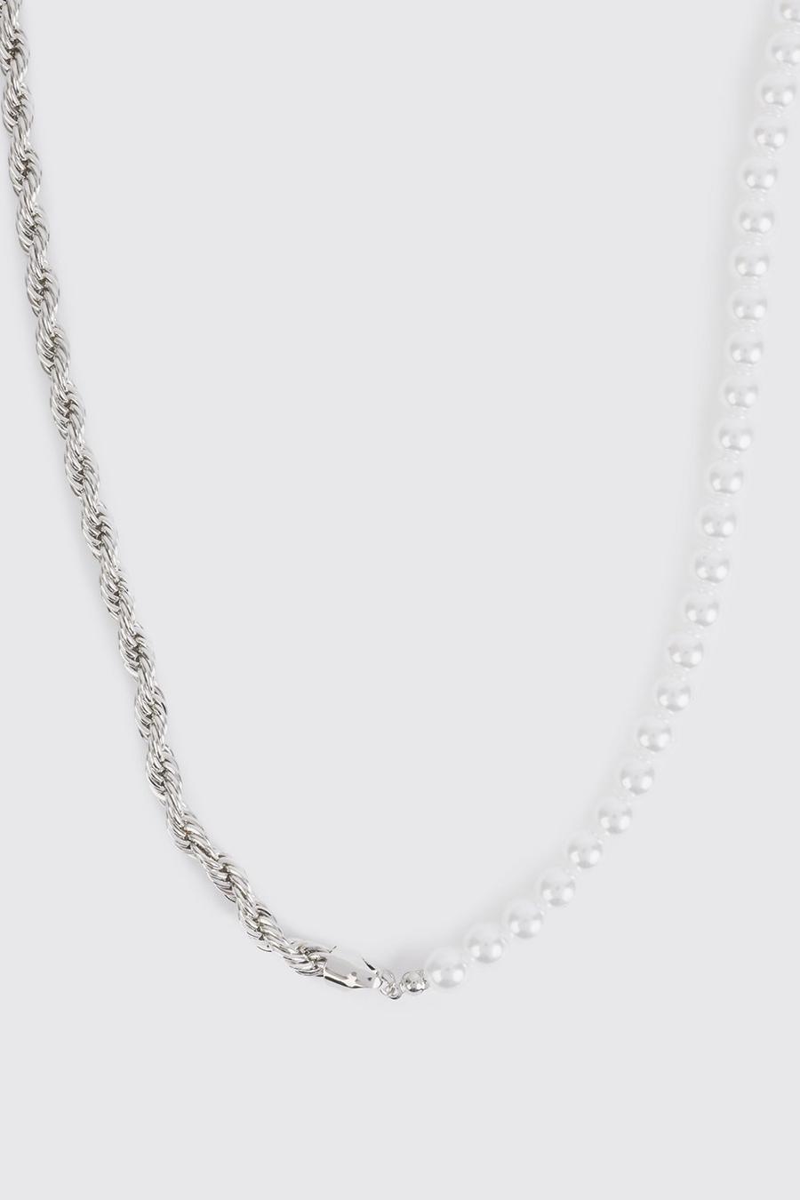 Silver Pearl Detail Chain Necklace image number 1