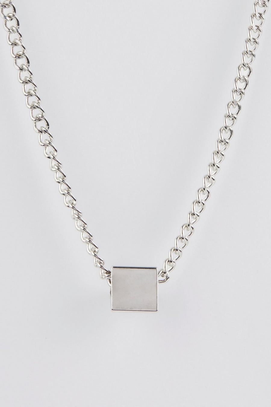 Silver Cube Pendant Chain Necklace