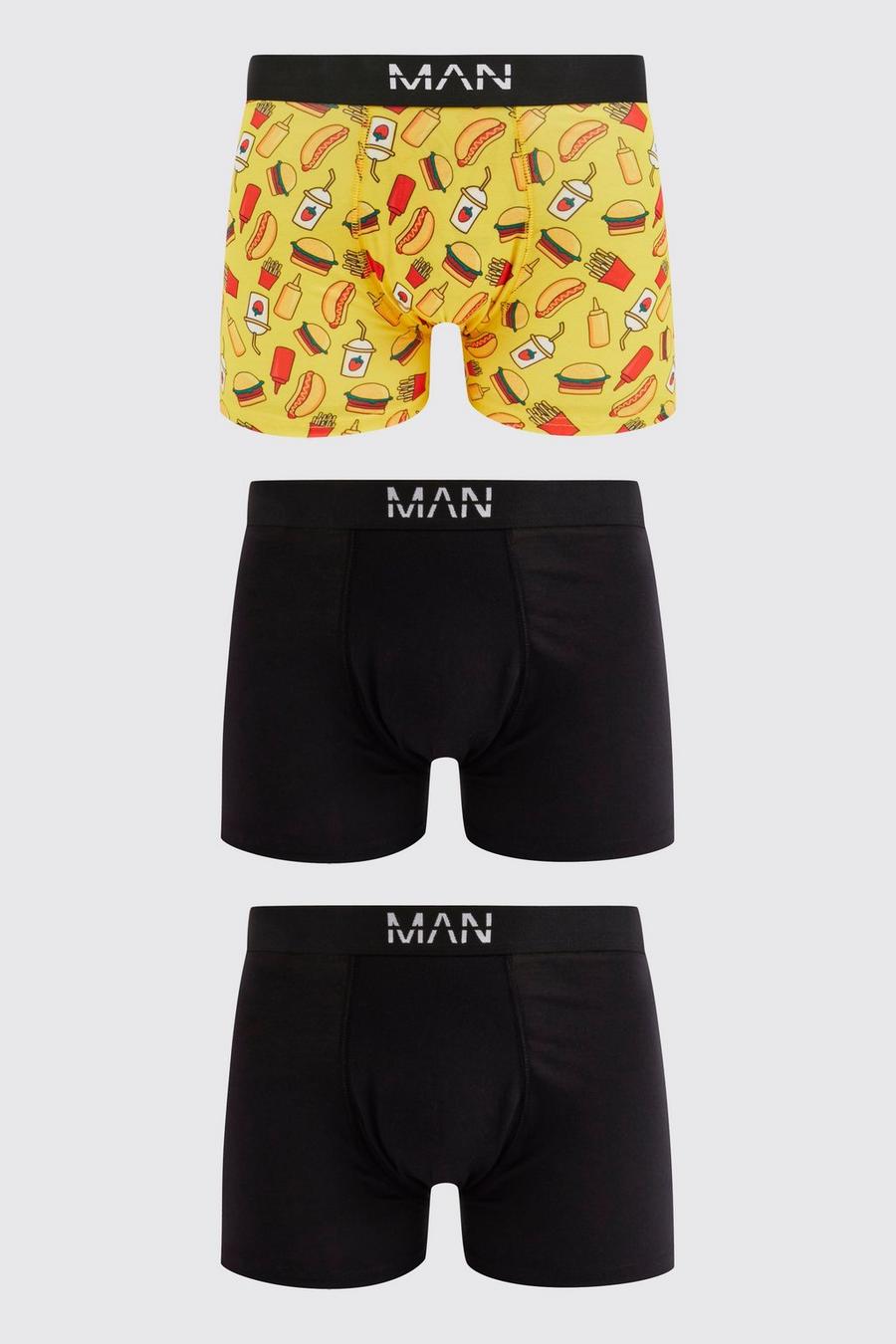Yellow 3 Pack Fast Food Printed Boxers