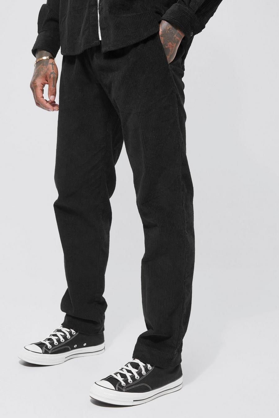 Pantalon slim en velours côtelé à taille élastiquée, Black noir image number 1