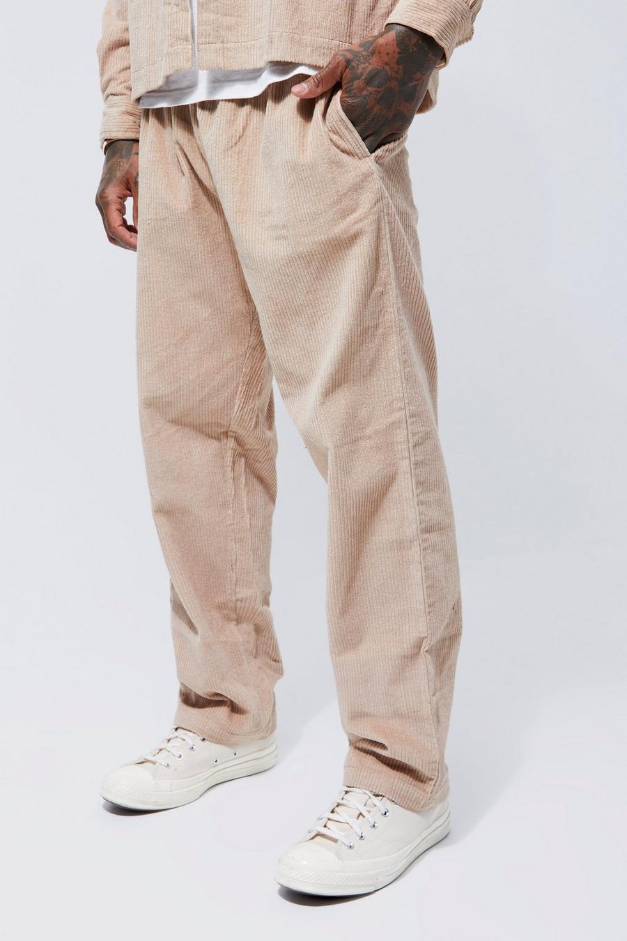 Taupe beige Elasticated Cord Straight Leg Trouser