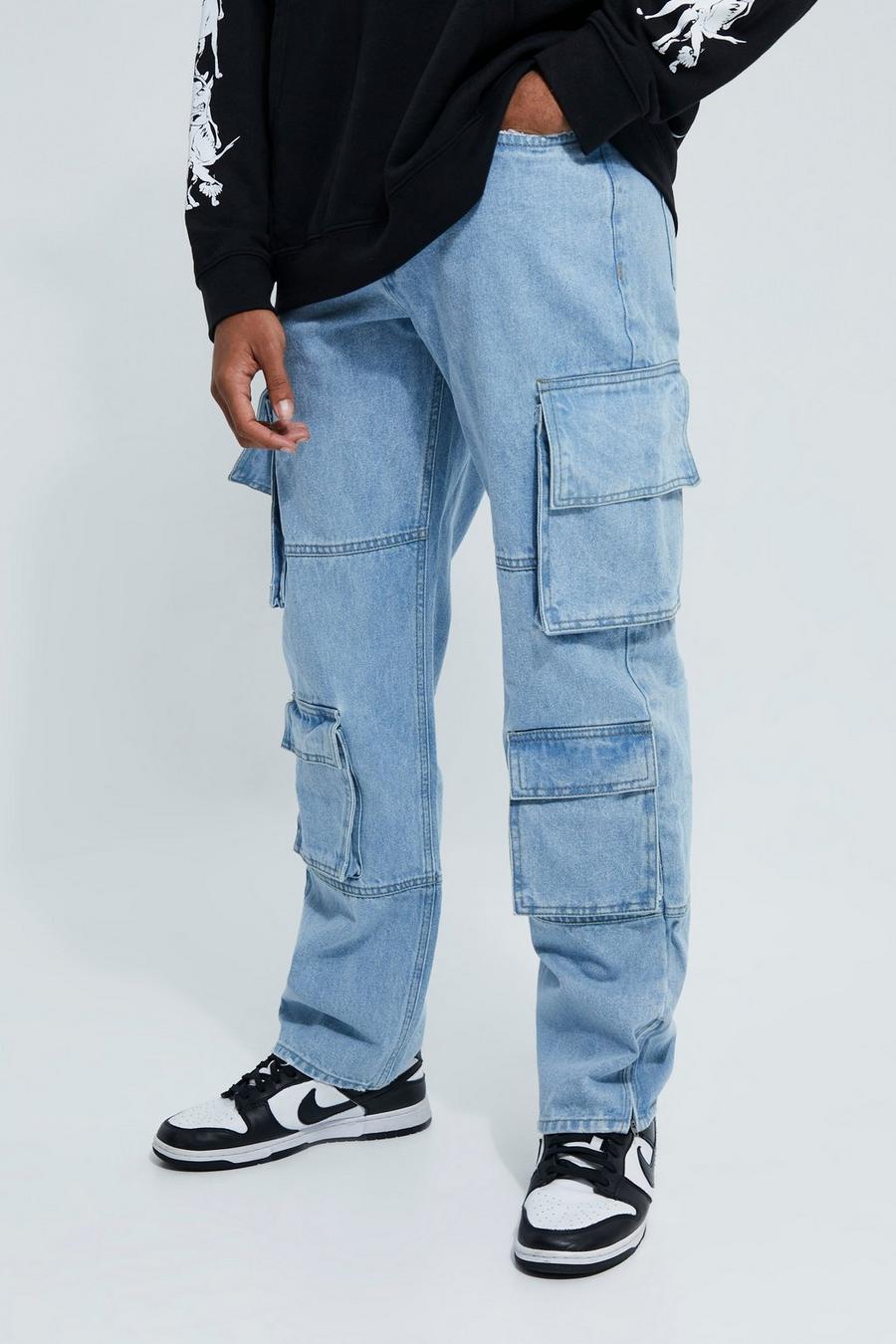 Jeans Cargo rilassati con zip sui polsini alle caviglie, Ice blue image number 1