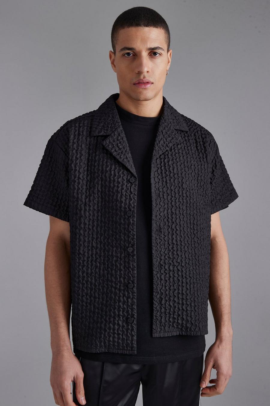 Black Short Sleeve Boxy Extreme Texture Shirt image number 1