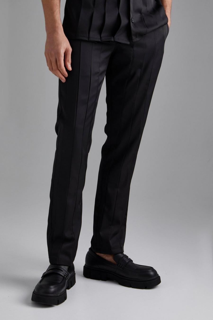 Pantaloni Smart Slim Fit a pieghe, Black image number 1