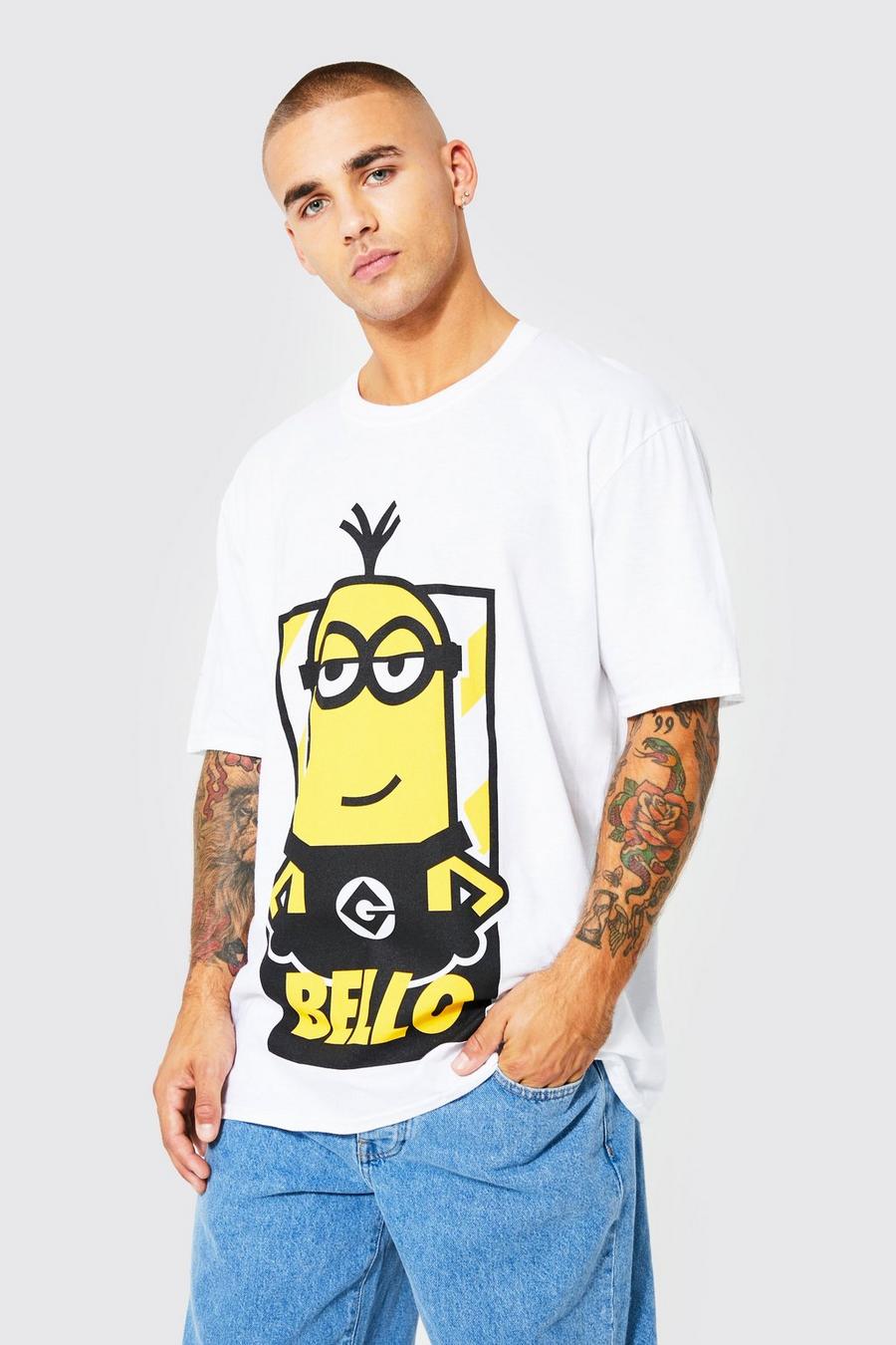 White Oversized Minions Bello License T-shirt image number 1