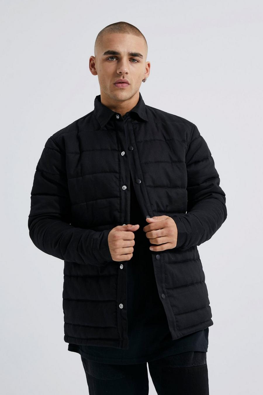 Black Quilted Twill Overshirt image number 1
