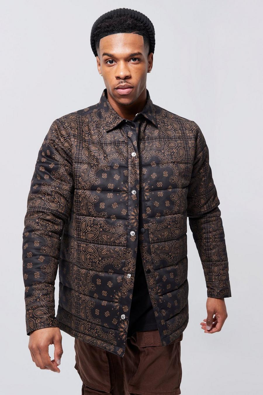 Black Quilted Paisley Twill Overshirt image number 1