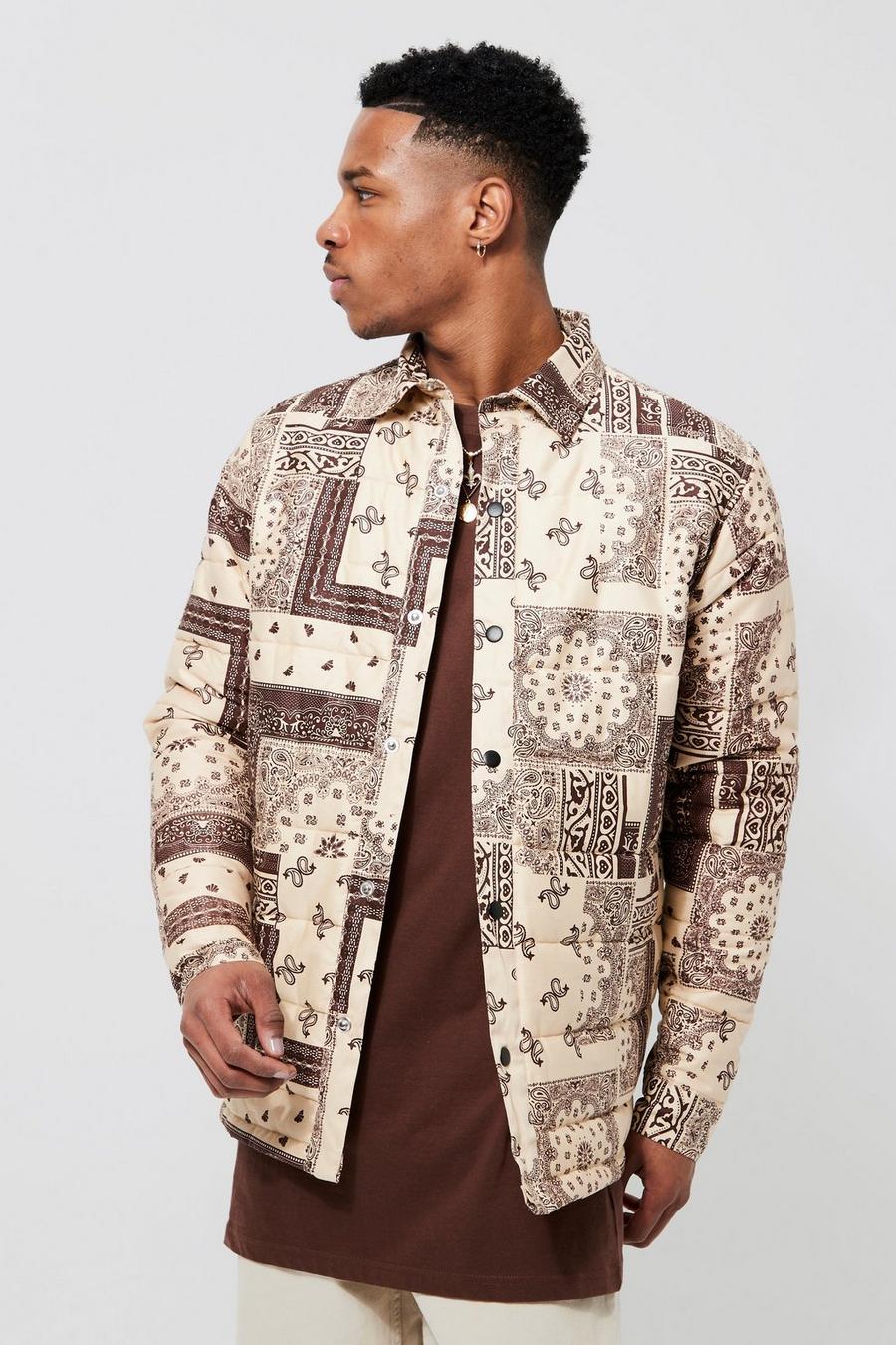 Stone Quilted Paisley Twill Overshirt image number 1