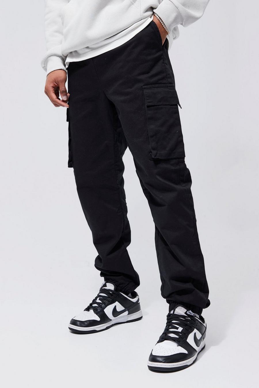 Pantaloni tuta Slim Fit stile Utility con tasche Cargo e vita elasticizzata, Black image number 1
