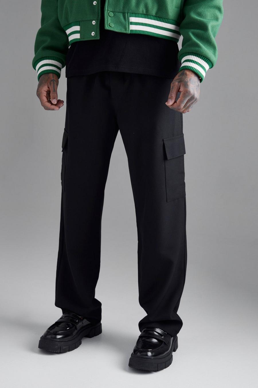 שחור מכנסי דגמ"ח בגזרה משוחררת עם רצועת מותניים אלסטית image number 1