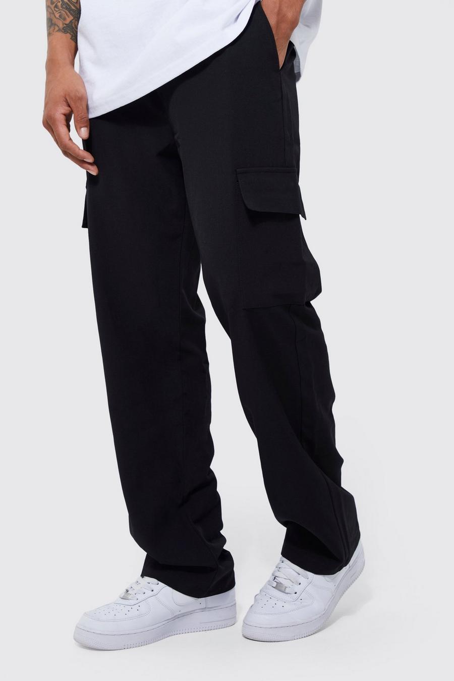 Black Elastic Waist Relaxed Fit Cargo Trouser image number 1