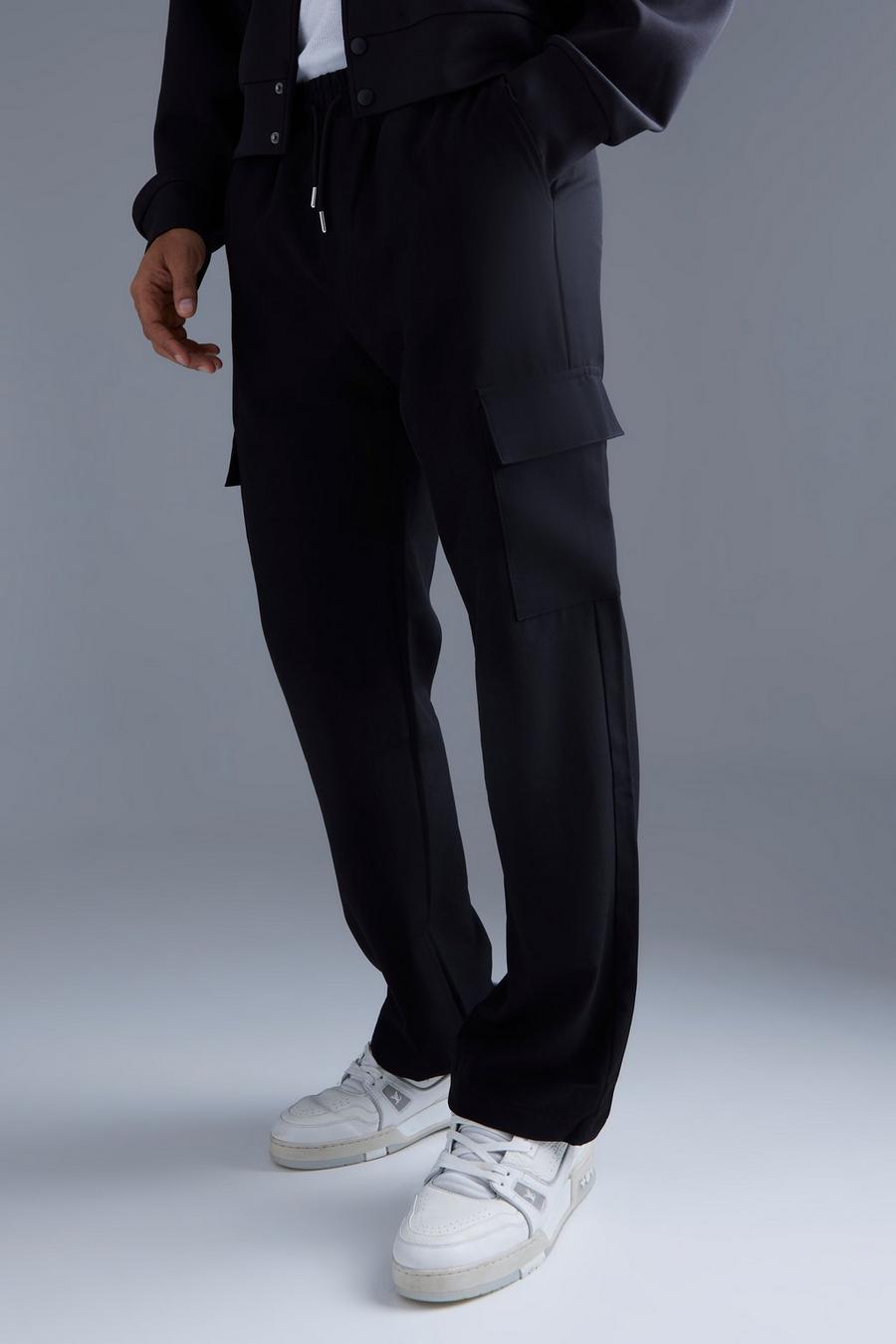 שחור מכנסי דגמ"ח בגזרה משוחררת עם רצועת מותניים אלסטית image number 1