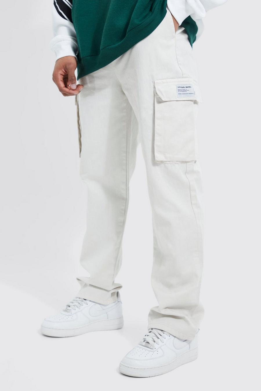 Ecru white Elastic Waist Relaxed Fit Buckle Cargo Jogger