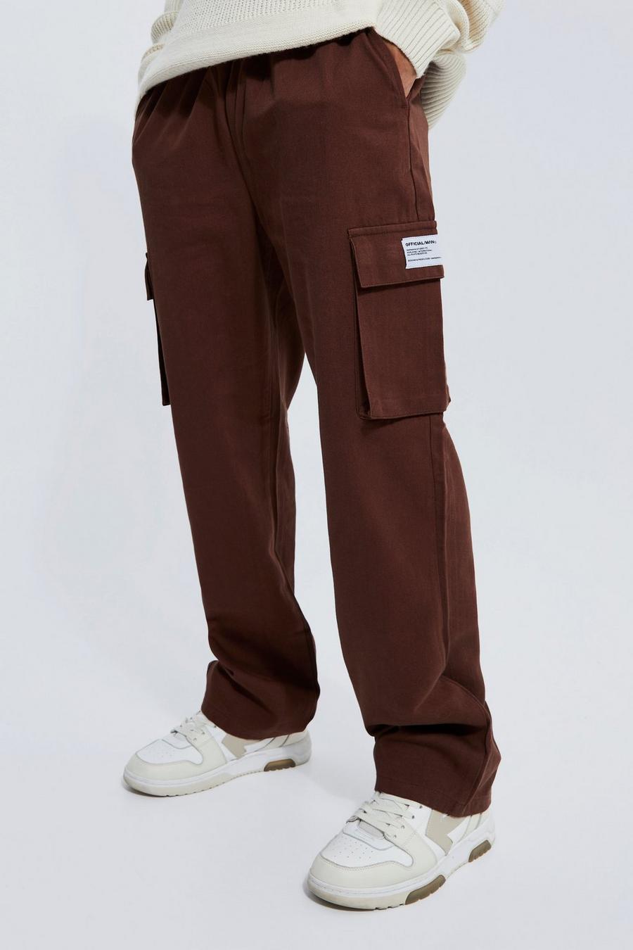 Chocolate brun Elastic Waist Relaxed Fit Buckle Cargo Jogger
