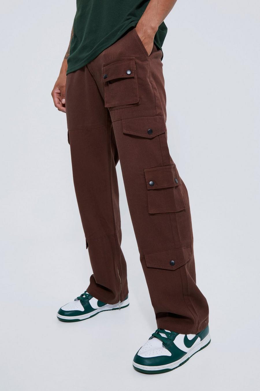 Chocolate Fixed Waistband Relaxed Fit Cargo Trousers image number 1