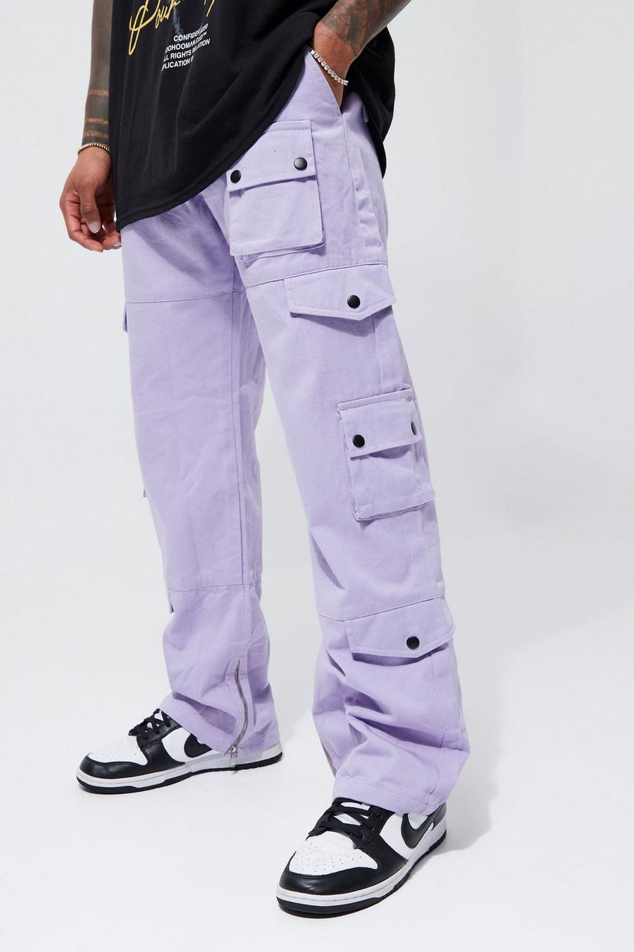 Lilac Fixed Waistband Relaxed Fit Cargo Trousers image number 1