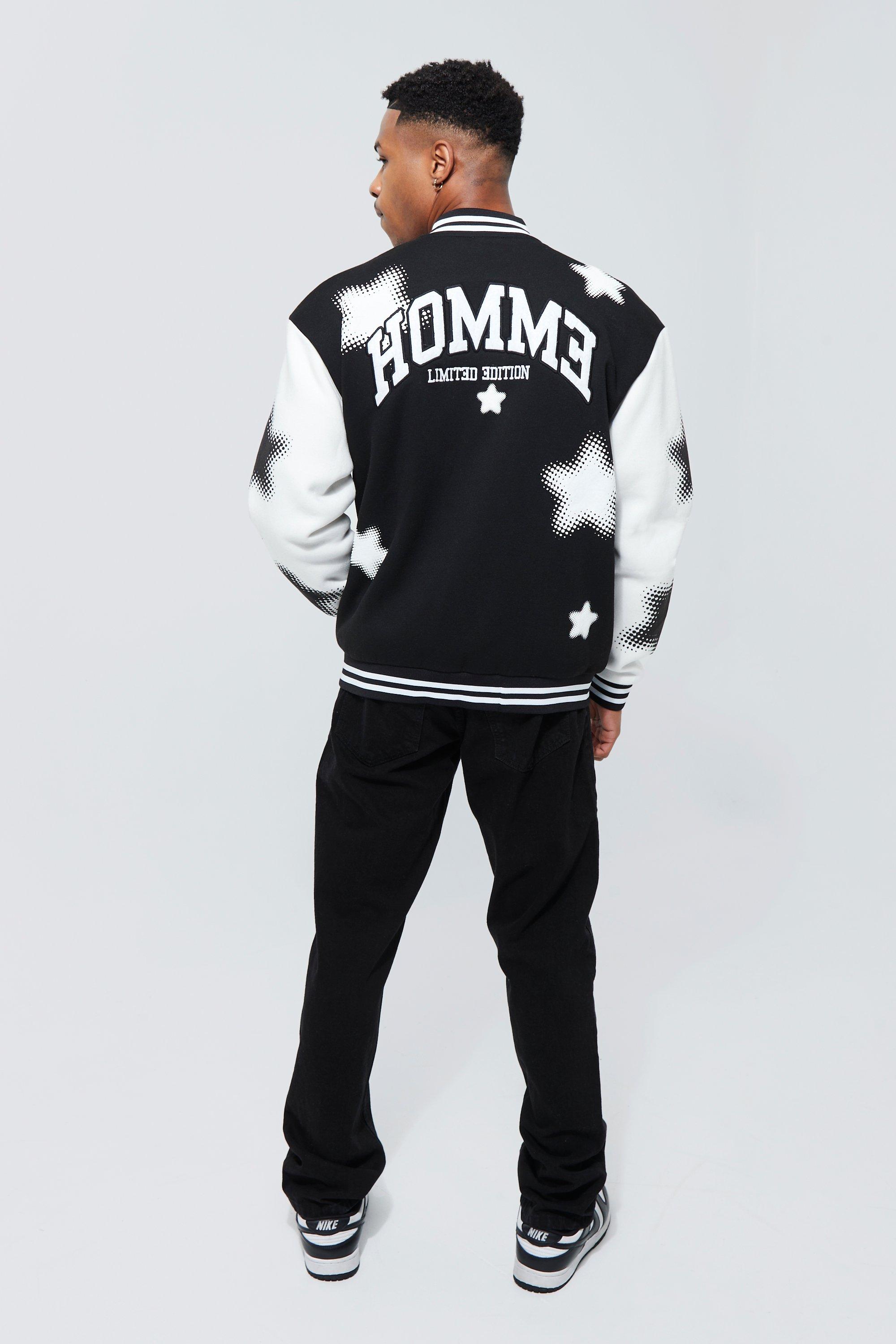 Oversized Homme Applique Bomber boohoo