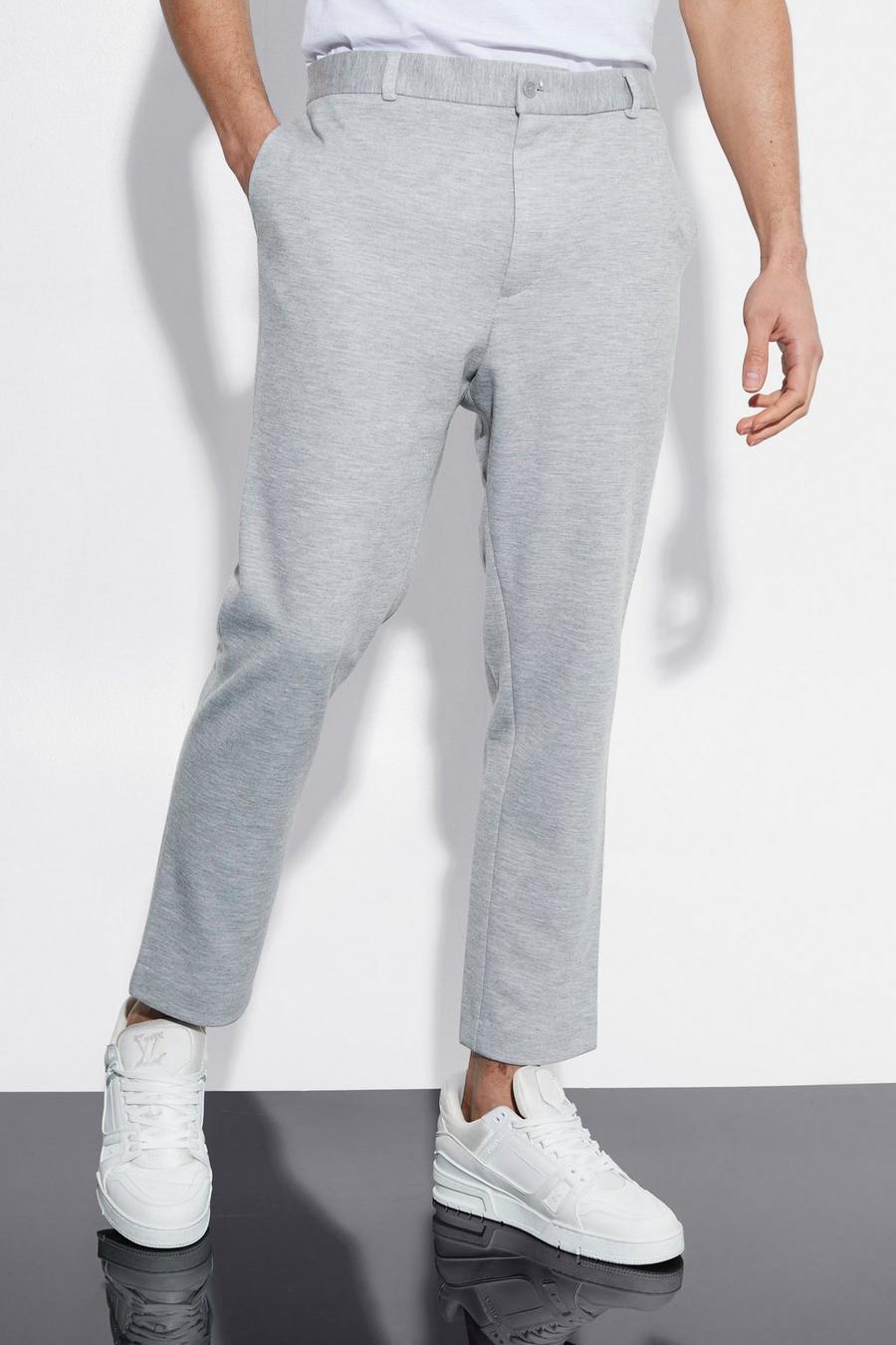 Pantaloni affusolati in jersey pesante parzialmente elasticizzato, Grey grigio