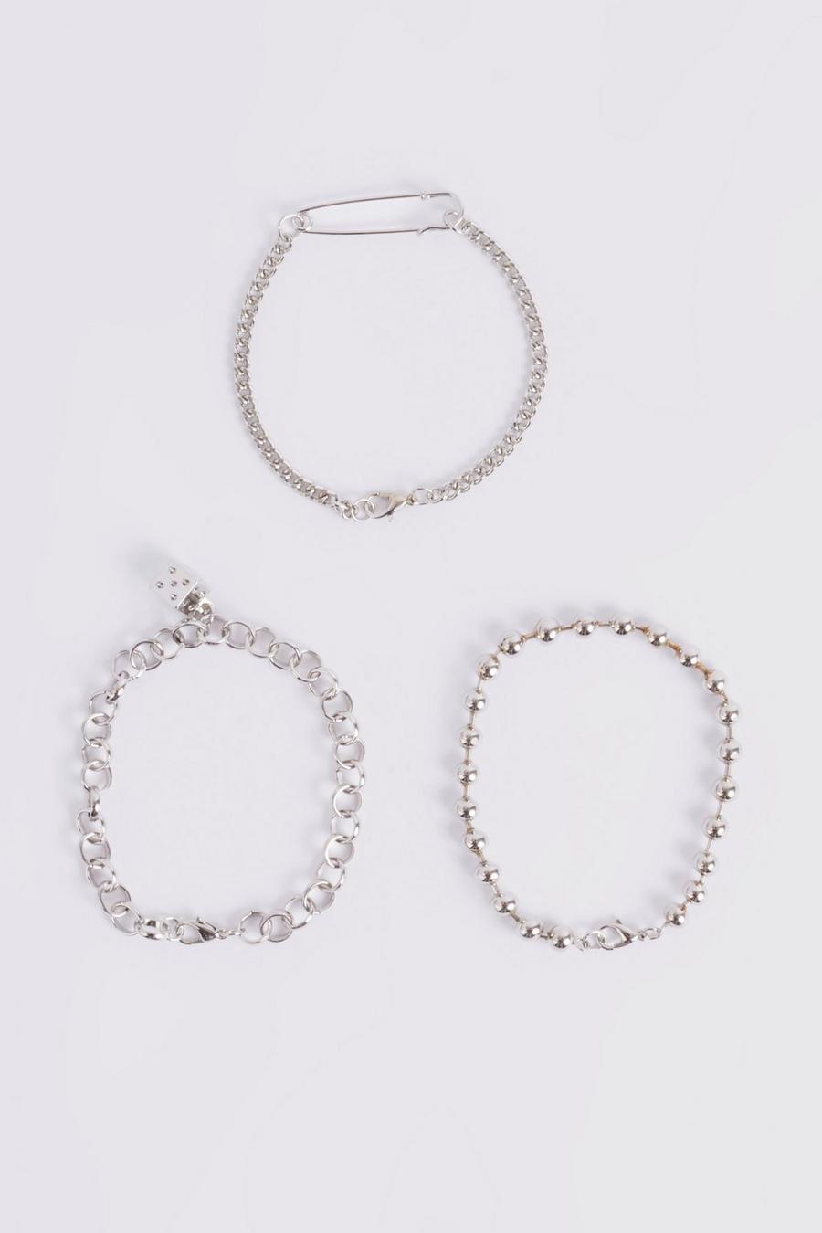 Silver silber 3 Pack Dice Charm Bracelets