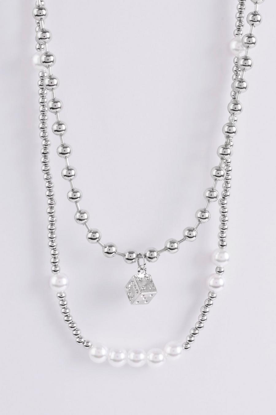 Silver Pearl Dice Multi Layer Necklace image number 1