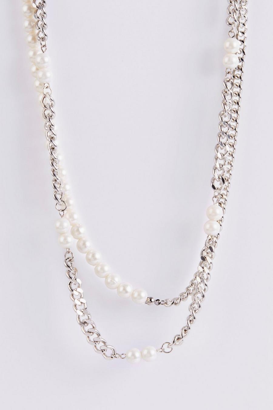 Silver Pearl Detail Multi Layer Necklace image number 1
