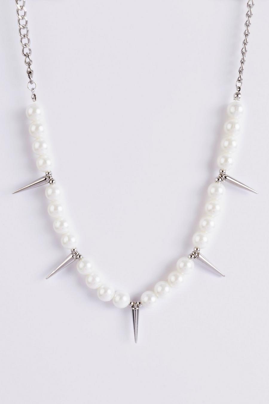 White bianco Pearl Spike Necklace image number 1