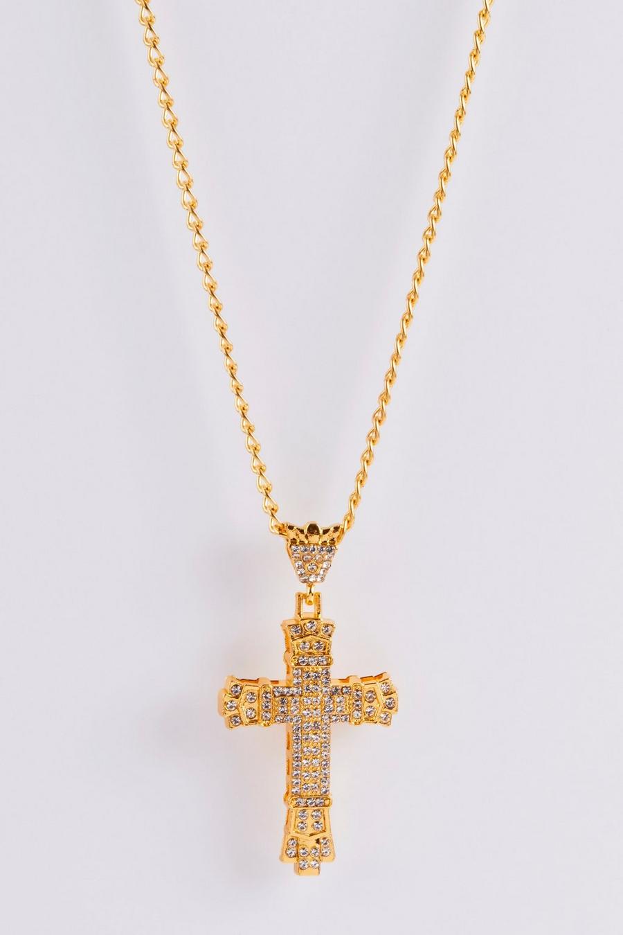 Gold metallic Halsband med kors och strass