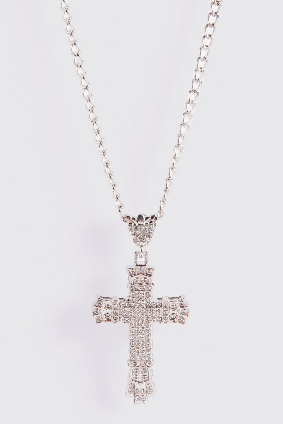 Silver Iced Cross Necklace image number 1