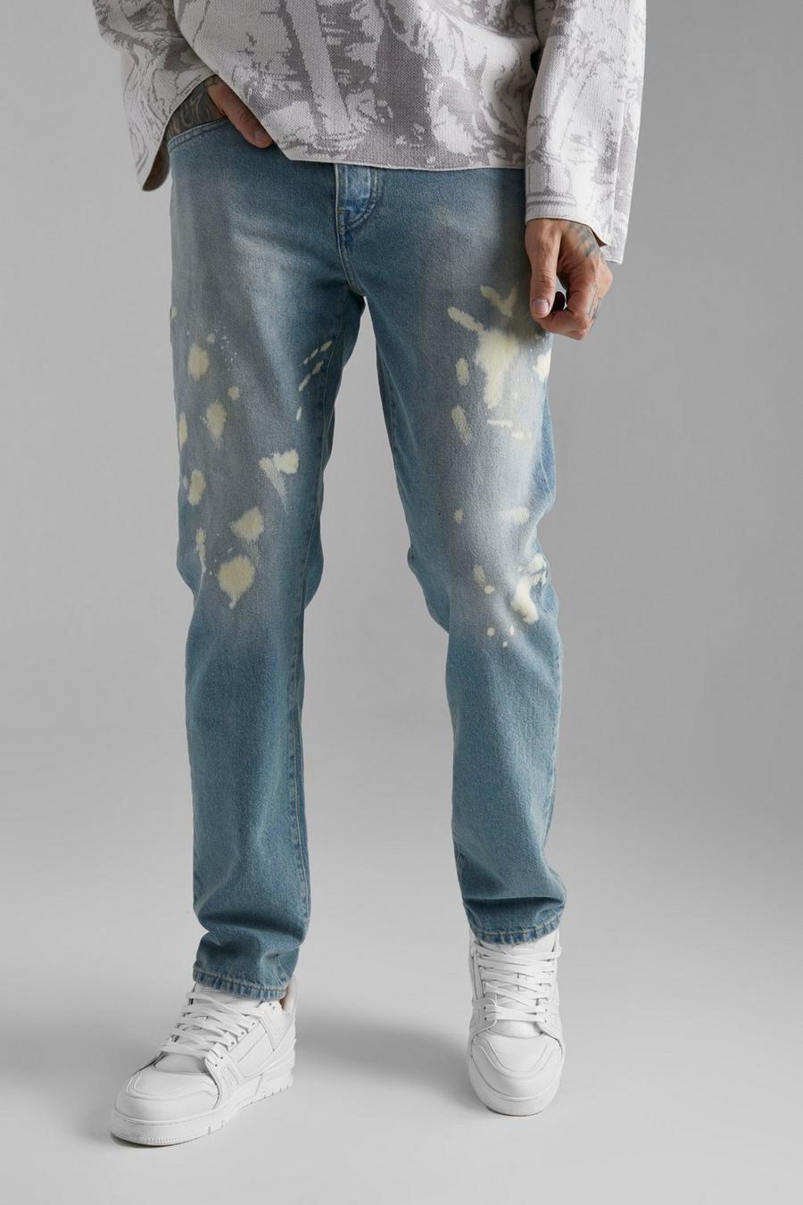 Antique blue Straight Leg Paint Splatter Jeans image number 1