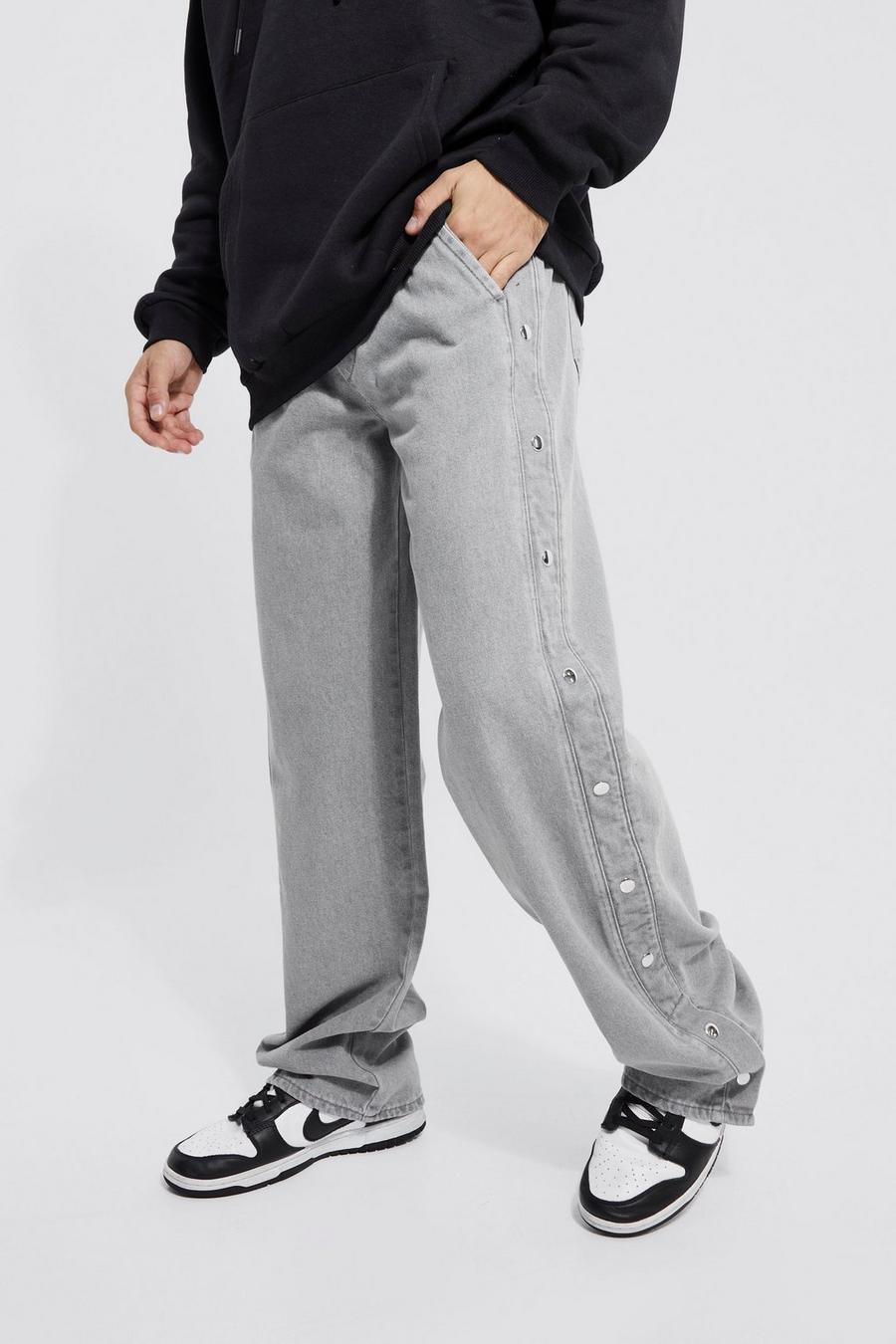 Light grey grå Baggy Fit Jeans With Poppers image number 1