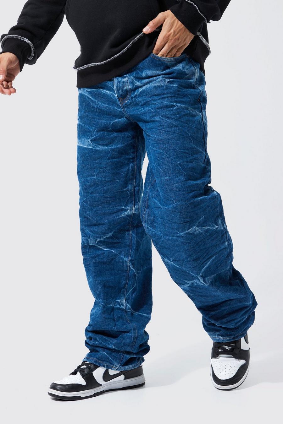 Mid blue Baggy Fit Crinkle Jeans image number 1