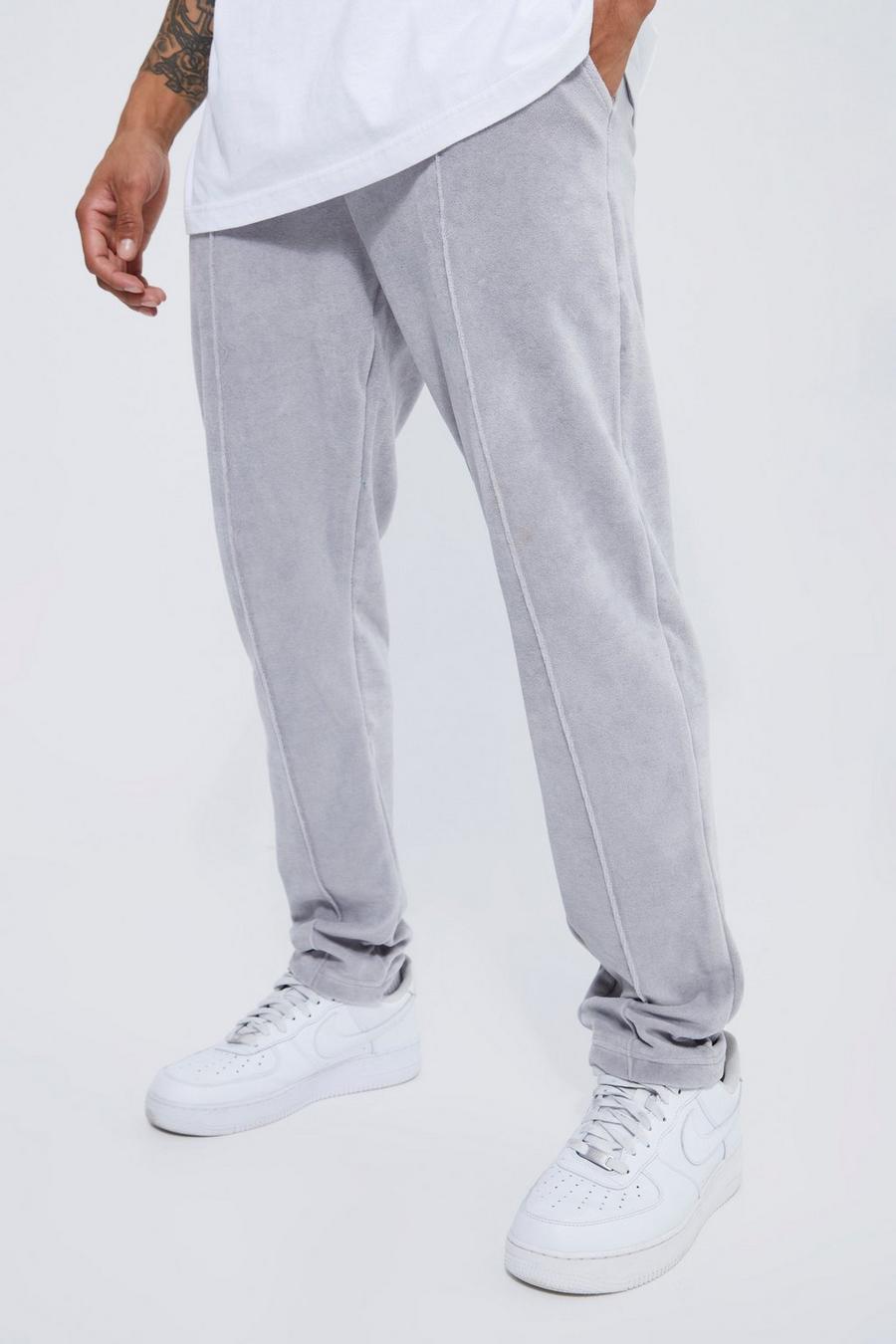 Pantaloni tuta Skinny Fit in velours con nervature, Grey image number 1