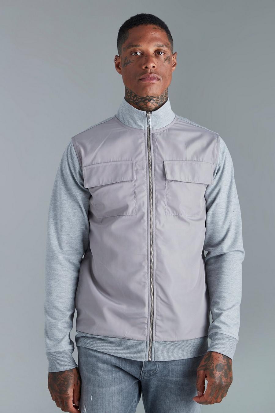 Slim-Fit Premium Jacke mit Trichterkragen, Grey marl gris