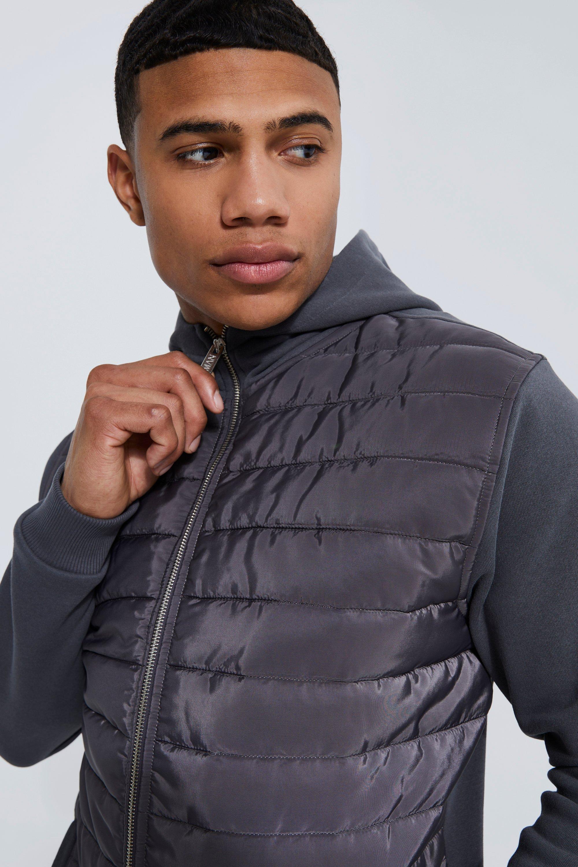 Quilted Zip Thru Grey Men's Hoodie