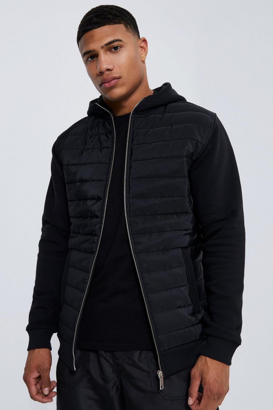 Black Premium Zip Through Hoodie With Quilted Panel