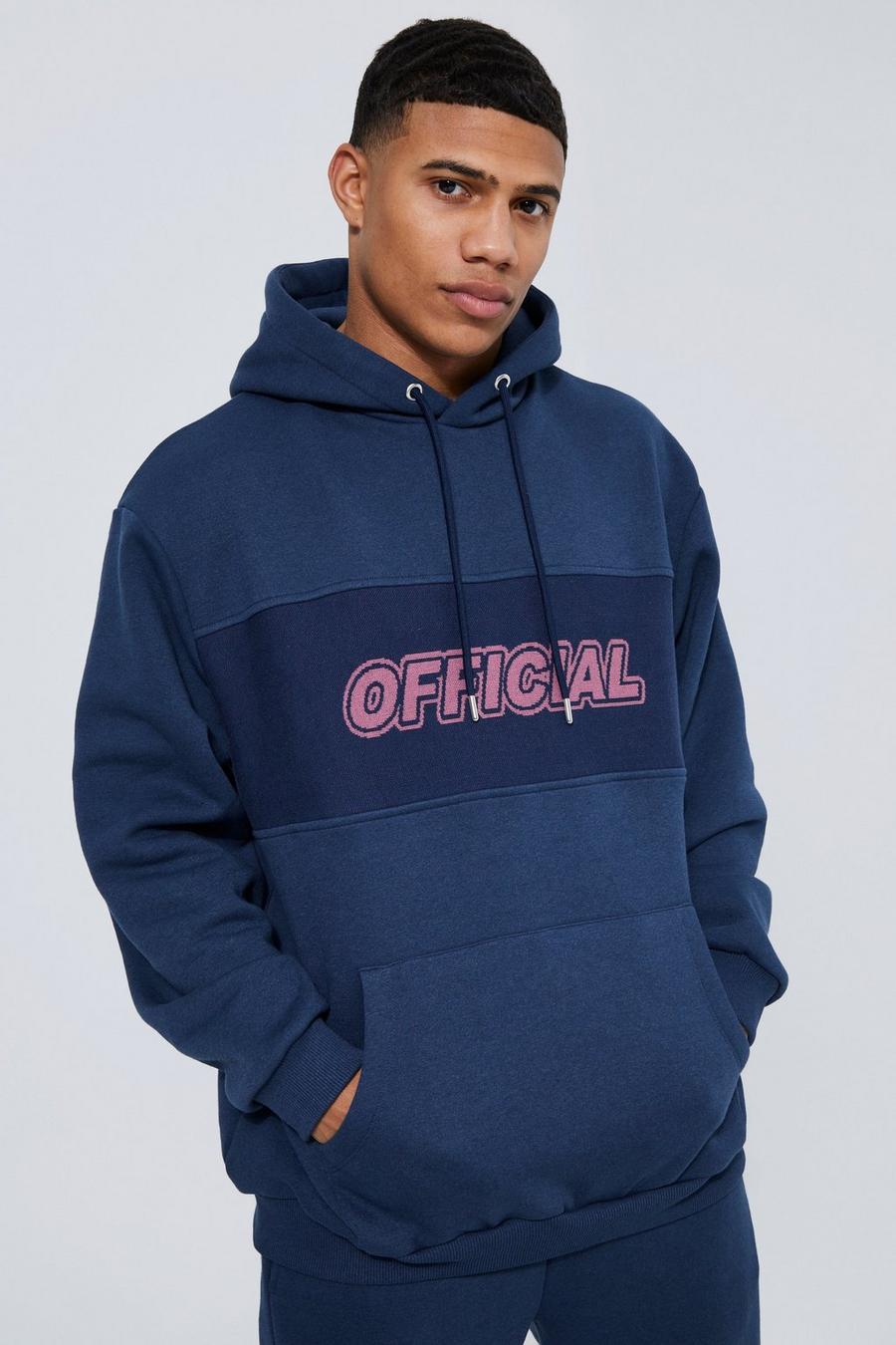 Sudadera Official con capucha y panel jacquard, Navy image number 1