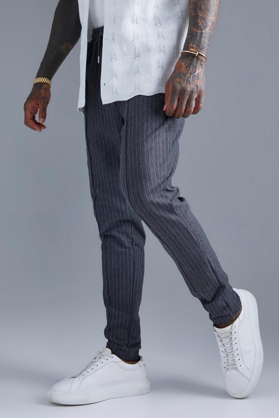 Pantaloni tuta Skinny Fit in jacquard a righe verticali, Dark grey grigio