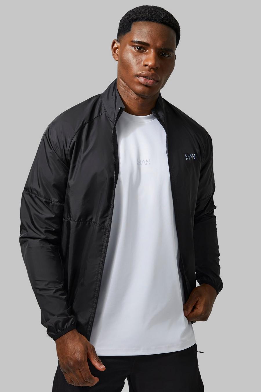 Black zipped-front leather jacket
