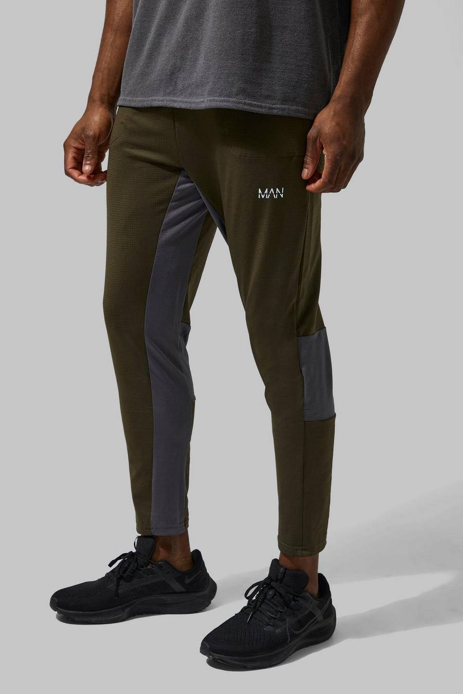 Man Active Ultra Stretch Contrast Cropped Joggers, Khaki caqui