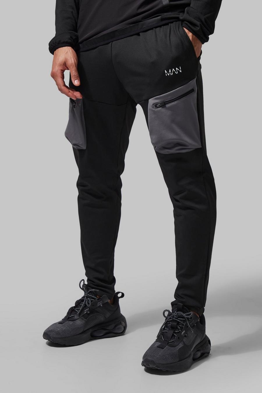 Pantaloni tuta Cargo Man Active in Stretch tecnico, Black image number 1
