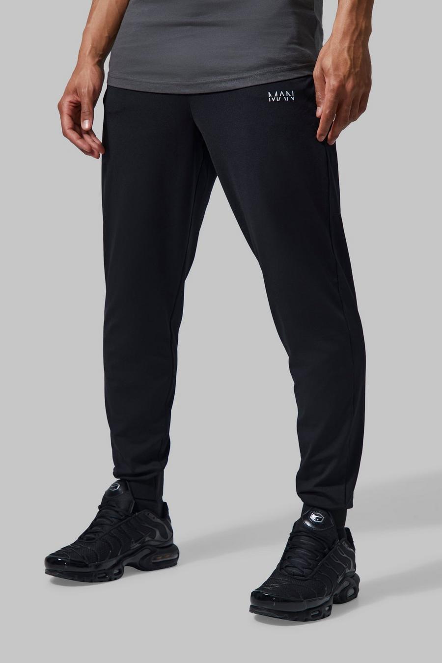 שחור מכנסי ריצה ספורטיביים לחדר הכושר עם כיתוב Man וחגורת מותניים מובנית image number 1