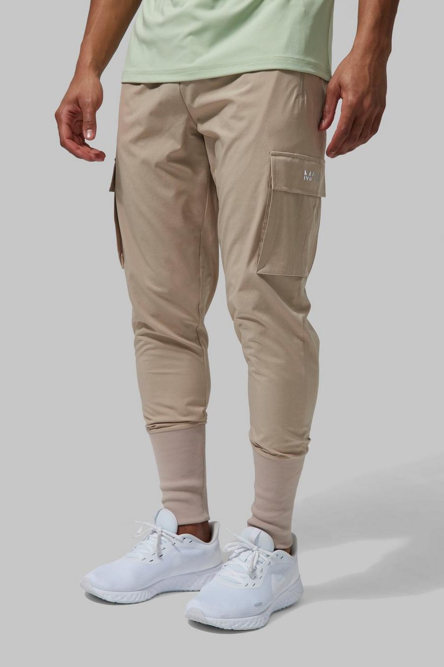 Taupe Man Active Stretch Cargo Joggers With Deep Cuff image number 1