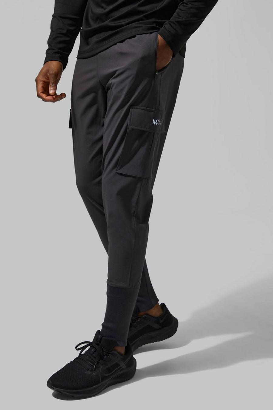 Man Active Stretch Cargo Joggers With Deep Cuff, Charcoal grigio