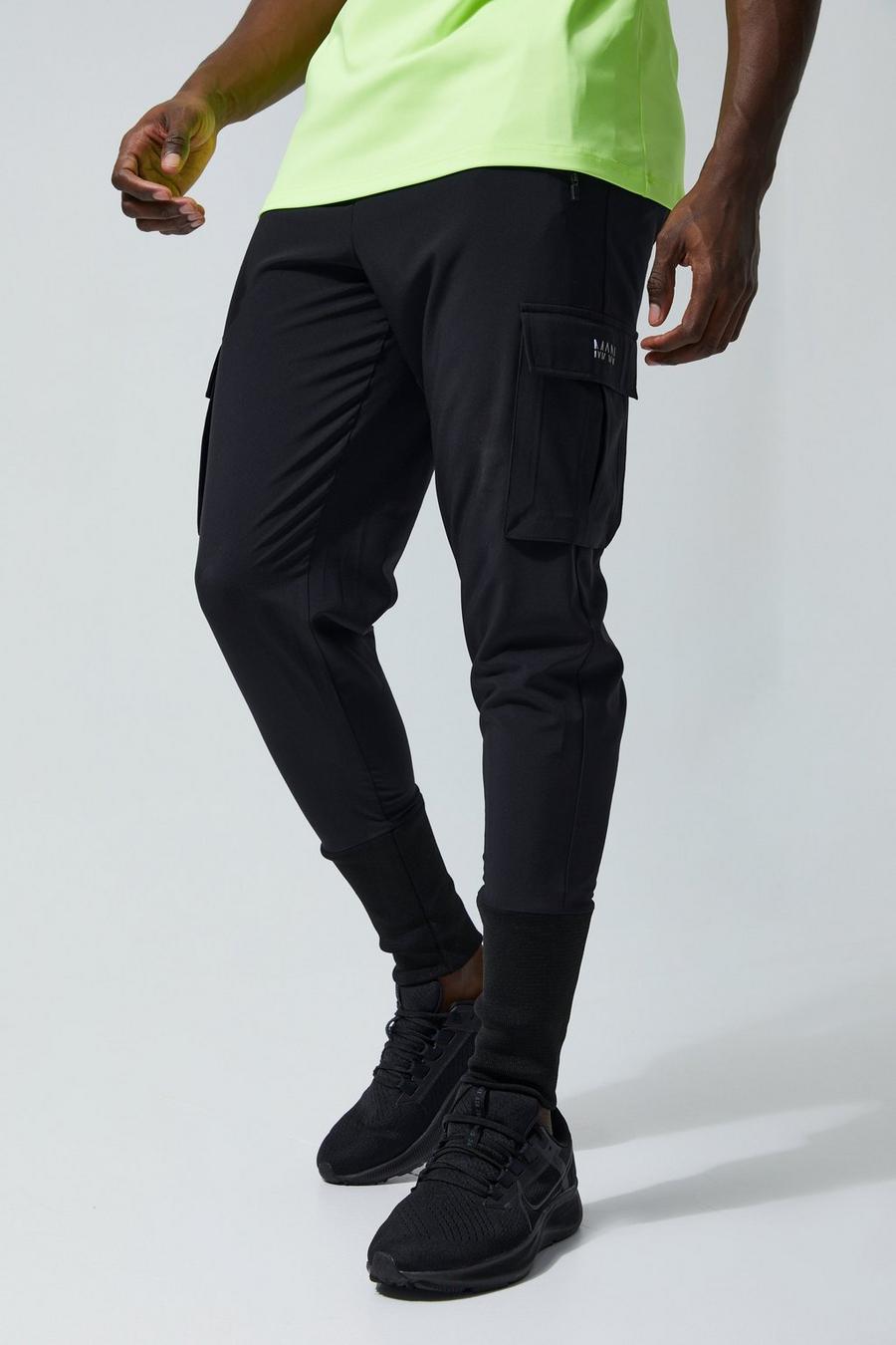 Black Man Active Stretch Cargo Joggers With Deep Cuff image number 1