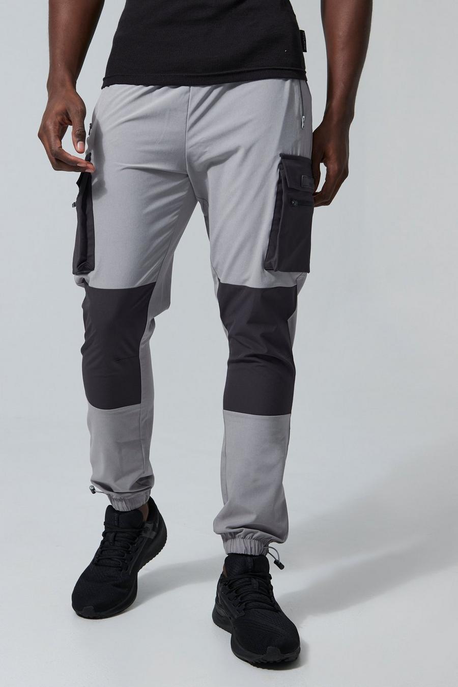 Charcoal grå Man Active Colour Block Cargo Pants image number 1