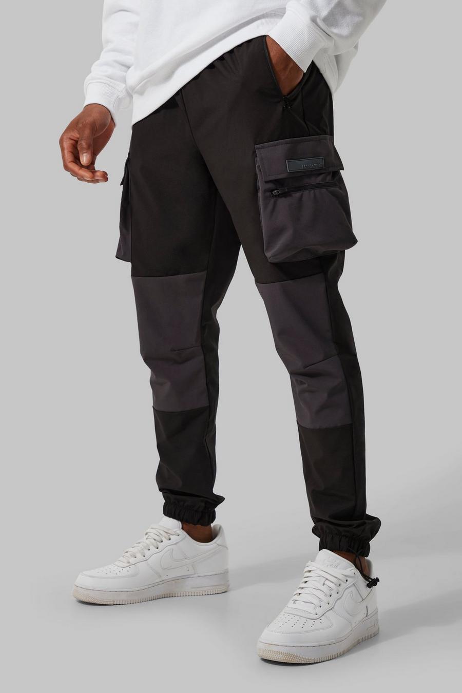 Black Man Active Colour Block Cargo Pants image number 1
