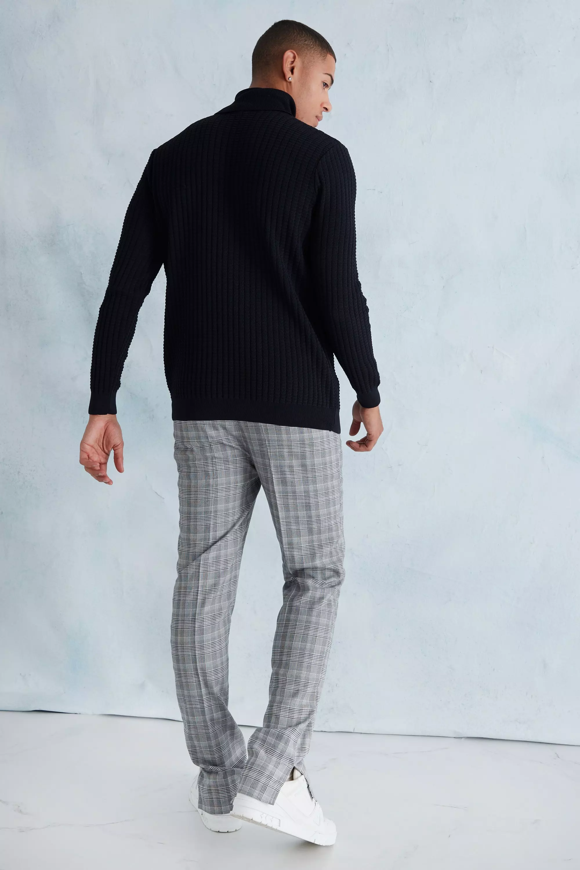 Black Smart Popcorn Texture Roll Neck Jumper alternative image