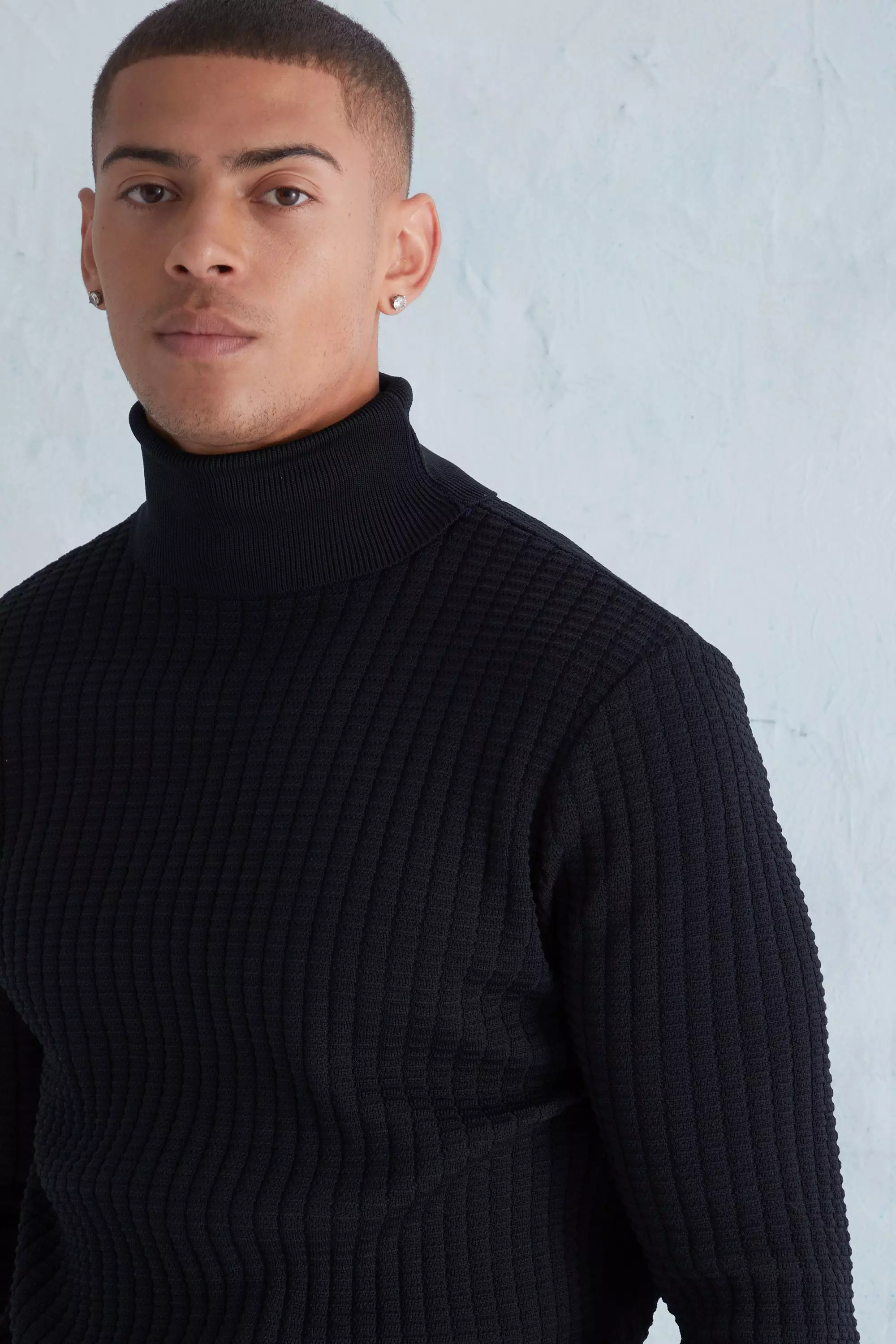 Black Smart Popcorn Texture Roll Neck Jumper alternative image
