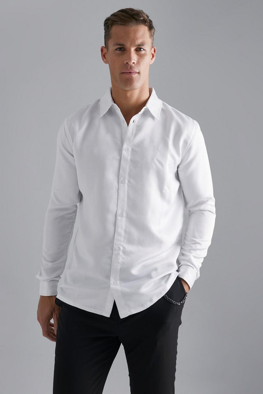 White Tall Long Sleeve Satin Shirt