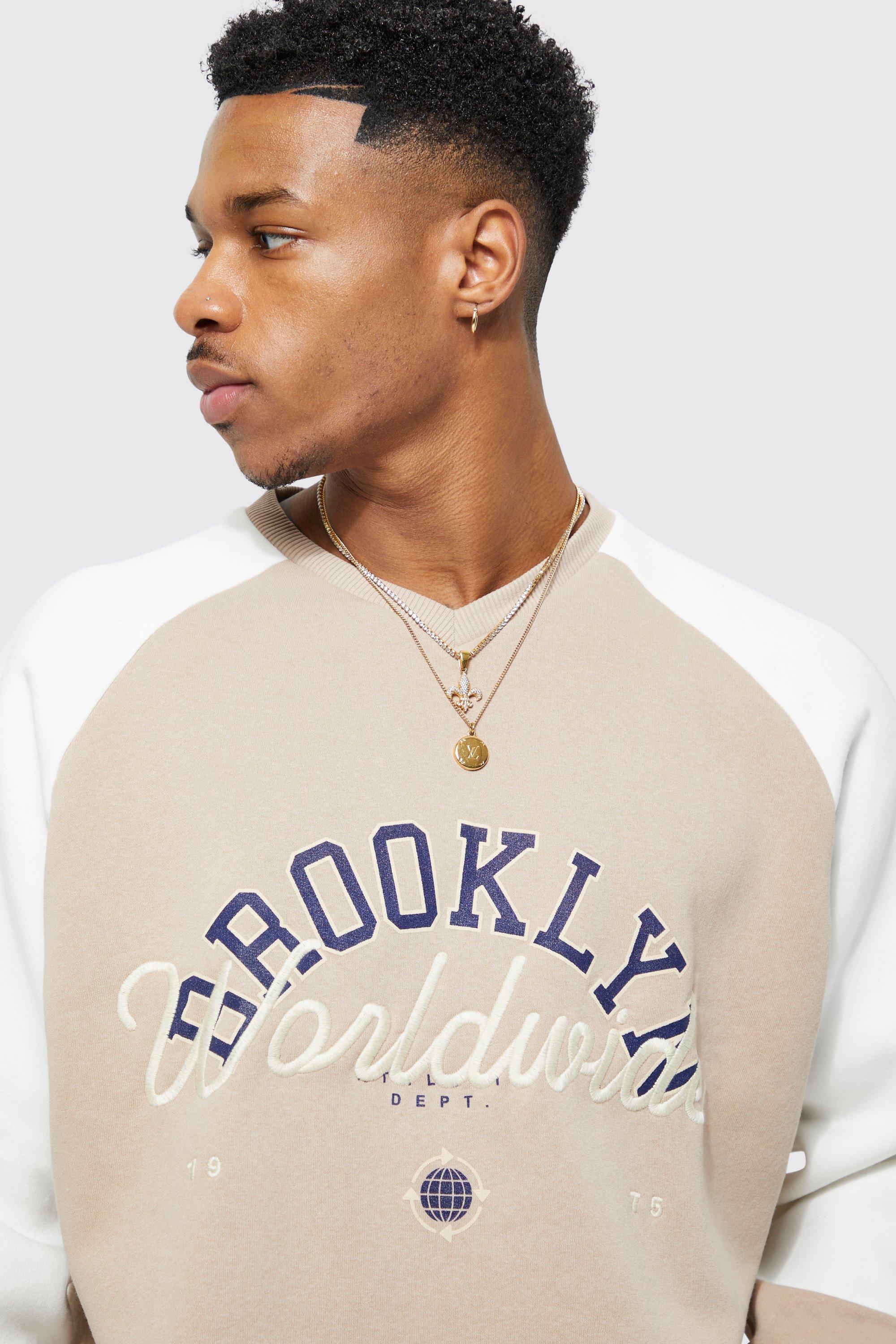 Boohoo Mens Oversized Chicago Varsity Sweatshirt - Beige